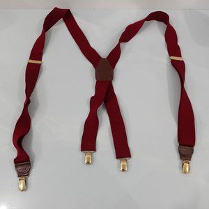 Suspender Mens Red‎ Clip On X Back Adjustable Stretch Burgundy Wine WEST GERMANY